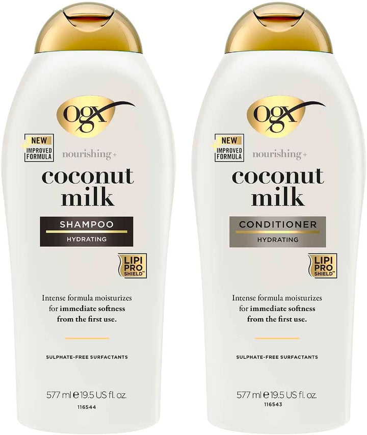 OGX Coconut Milk Nourishing Hair Bundle, Hydrating Shampoo (1x 577ml) and Conditioner (1x 577ml), Immediate Softness from 1st Use, Sulfate Free Surfactants for Dry and Damaged Hair