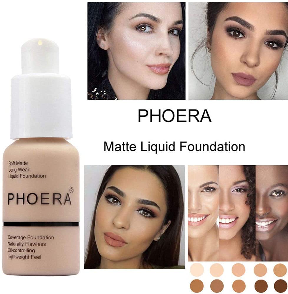 Aquapurity Phoera® Full Coverage Foundation Soft Matte Oil Control Concealer 30ml Long Lasting Flawless Cream Smooth (102 NUDE) Halalzen