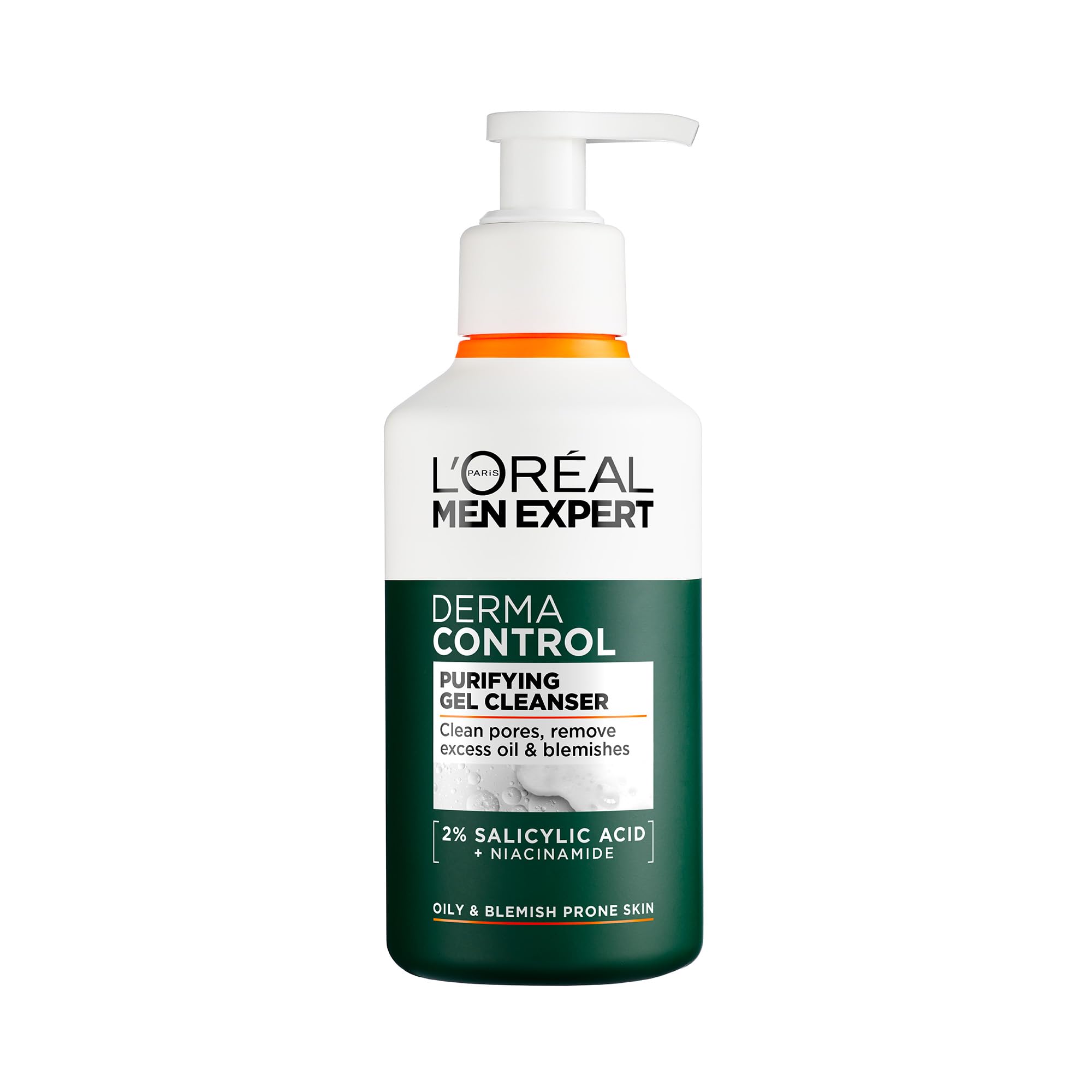 L'Oréal Men Expert Derma Control Purifying Cleansing Gel for Oily & Blemish-Prone Skin, Salicylic Acid & Niacinamide Deep Cleanser, Removes Dead Skin Cells, Unclogs Pores, 260ml