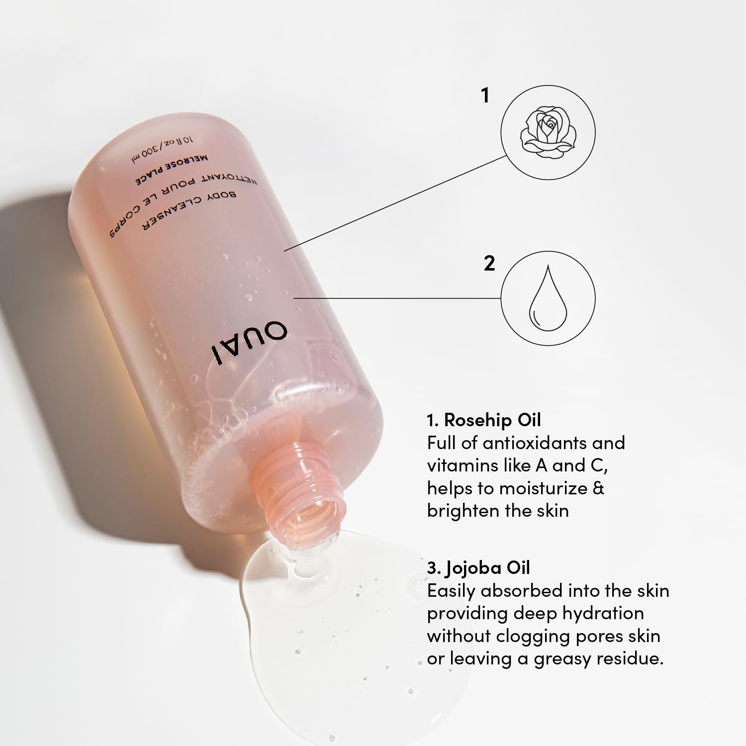OUAI Body Cleanser, St. Barts - Foaming Body Wash with Jojoba Oil and Rosehip Oil to Hydrate, Nurture, Balance and Soften Skin - Paraben, Phthalate and Sulfate Free Skin Care Products (10 Fl Oz)