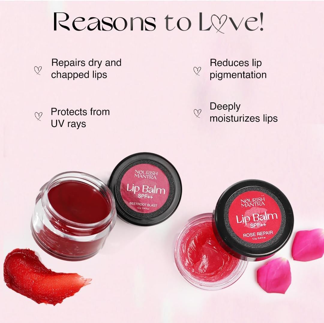 Nourish Mantra Rose Repair & Beetroot Blast Lip Balm with SPF | Made with Rose Extracts, Beetroot Extracts, Olive Oil, Shea Butter, Vitamin E |For Dry & Chapped Lips|12gms Halalzen