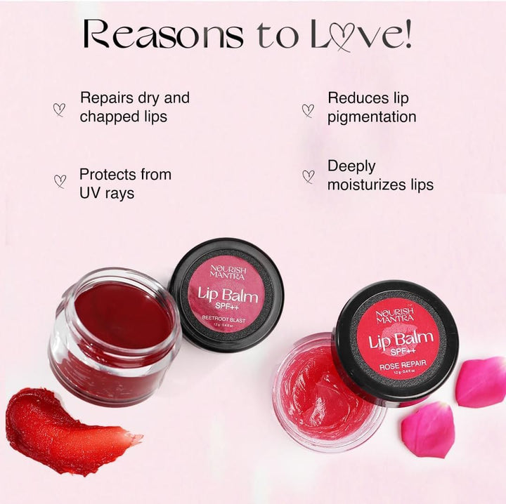 Nourish Mantra Rose Repair & Beetroot Blast Lip Balm with SPF | Made with Rose Extracts, Beetroot Extracts, Olive Oil, Shea Butter, Vitamin E |For Dry & Chapped Lips|12gms Halalzen