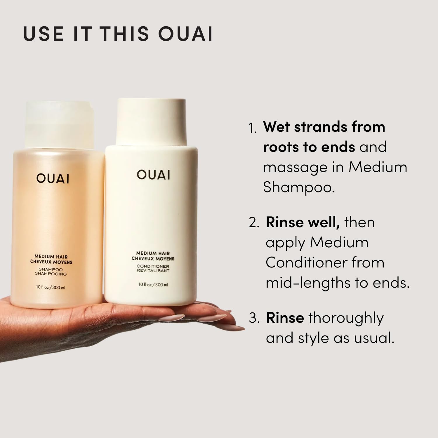 OUAI Thick Shampoo + Conditioner Set - Fight Frizz and Nourish Dry, Thick Hair with Keratin, Marshmallow Root, Shea Butter & Avocado Oil - Free of Parabens, Sulfates & Phthalates - 300 ml Each Halalzen