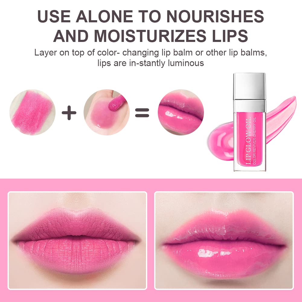 AOOWU Plumping Lip Oil Tinted, Moisturizing Long Lasting Nourishing Lip, Hydrating Gloss Tint Lipstick for Women, Glitter Shine Liquid Lipstick, Glaze Makeup Cosmetic, 015 - Cherry red, Pack of 1