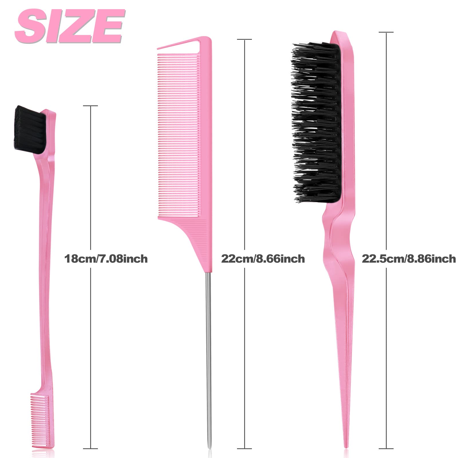 Qufiiry 3-Piece Hair Slick-Back Brush Set - Teasing & Edges Brush for Women's Salon Styling - Pink Halalzen