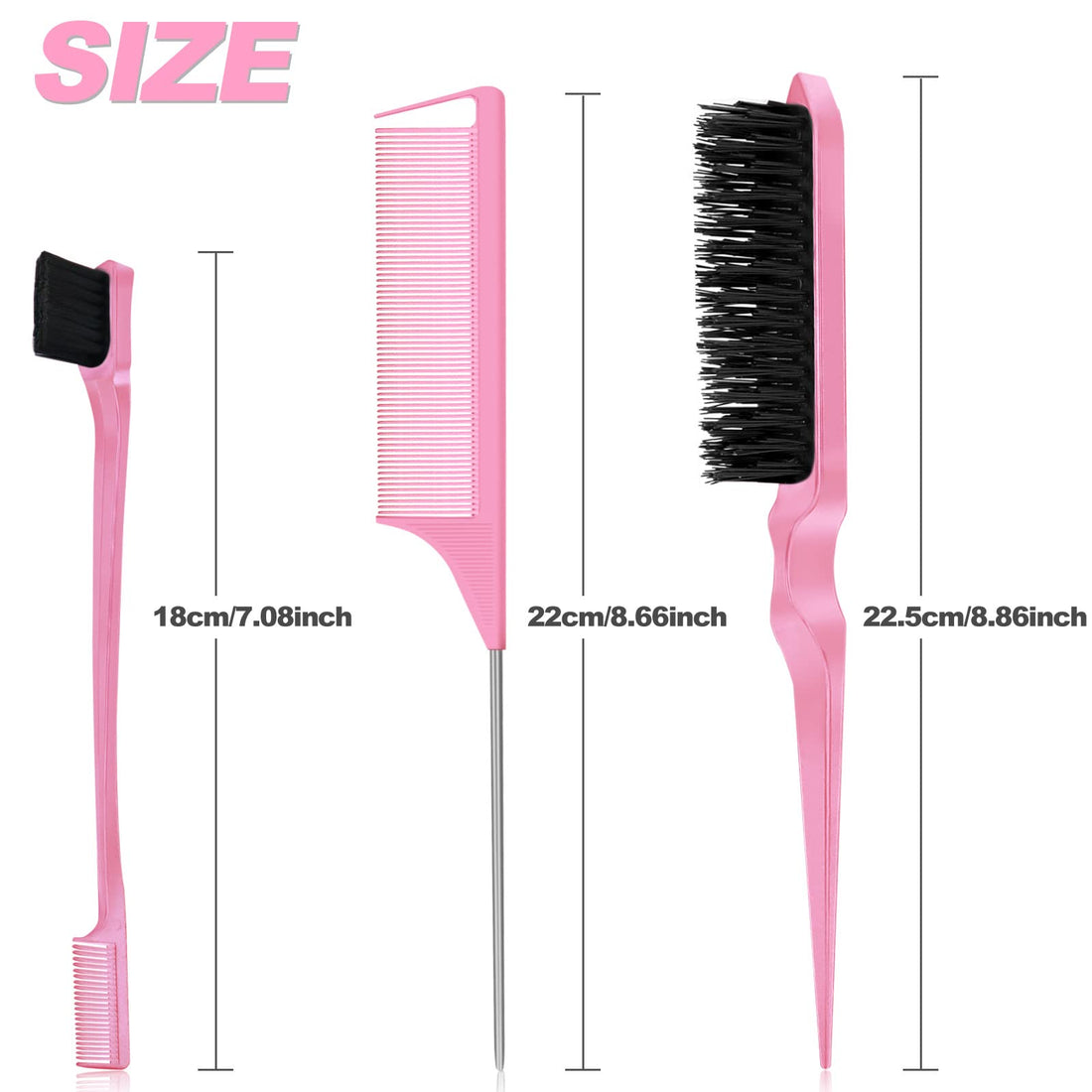 Qufiiry 3-Piece Hair Slick-Back Brush Set - Teasing & Edges Brush for Women's Salon Styling - Pink Halalzen
