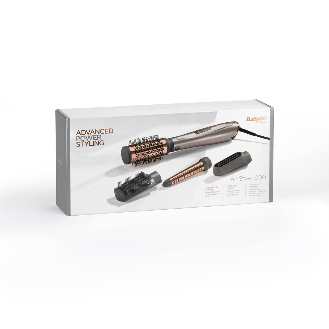 BaByliss Air Styler 1000W - All in One Hair Dryer Brush, Volumiser and Curler, Advanced Ionic Frizz-Control System, 4 Attachments, Copper/Grey, 2136U Halalzen