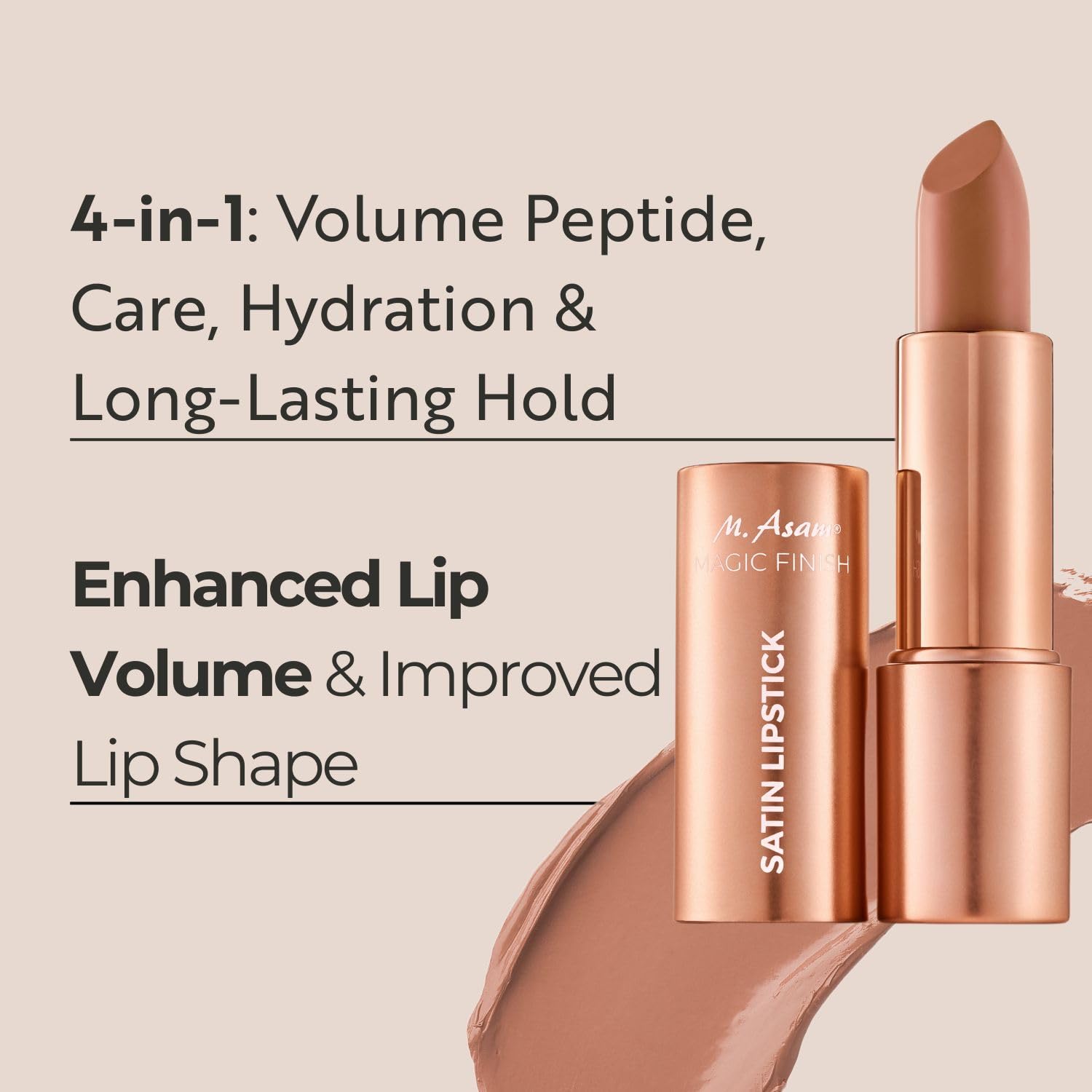 M. Asam MAGIC FINISH Lipstick Almond (4g) - Long Lasting Lipstick with Satin Finish, Intense Color & Care for Smooth Lips, Creamy Texture, Semi Matte Lipstick Look, Elegant Make Up Halalzen
