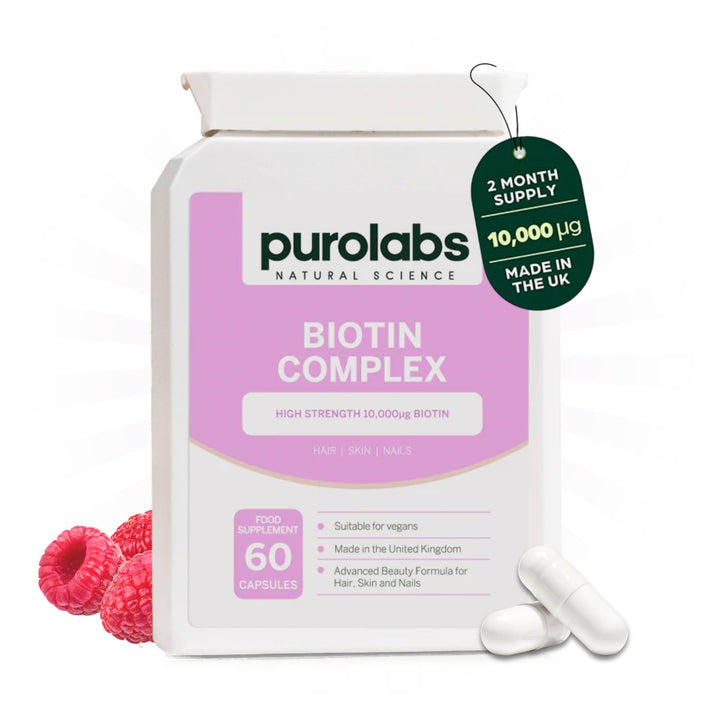 Purolabs Biotin Hair Growth Supplement 10,000μg - Hair Vitamins for Men & Women - Vitamin B7 Tablets for Skin & Nails with Zinc & Selenium - 60 Vegan Capsules - Made in The UK by Purolabs Halalzen