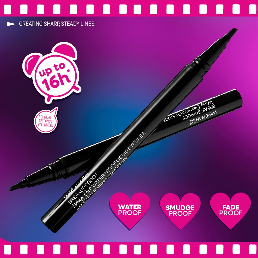 wet n wild Mega Last Breakup Proof Liquid Eyeliner - Ultra-Fine Brush, Waterproof, 16-Hour Long-Lasting Wear- Cruelty-Free & Vegan - Black