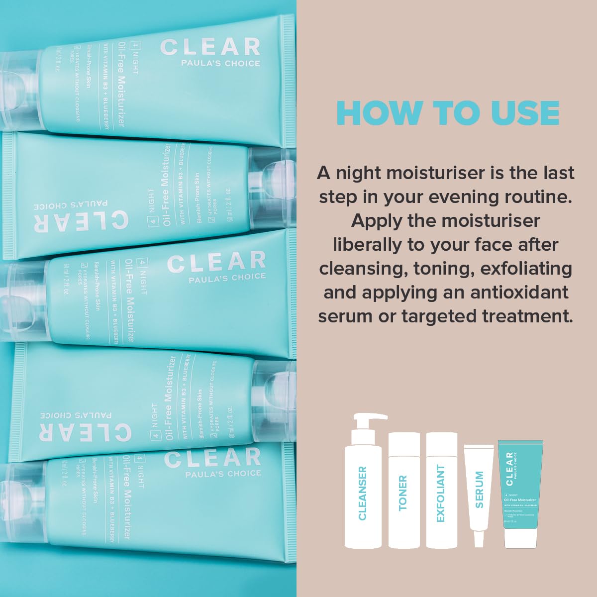 Paula's Choice CLEAR Oil Free Moisturiser - Lightweight Hydrating Night Cream - Reduces Blackheads & Enlarged Pores - Suitable for Acne Prone Skin - with Niacinamide - Combination to Oily - 60 ml