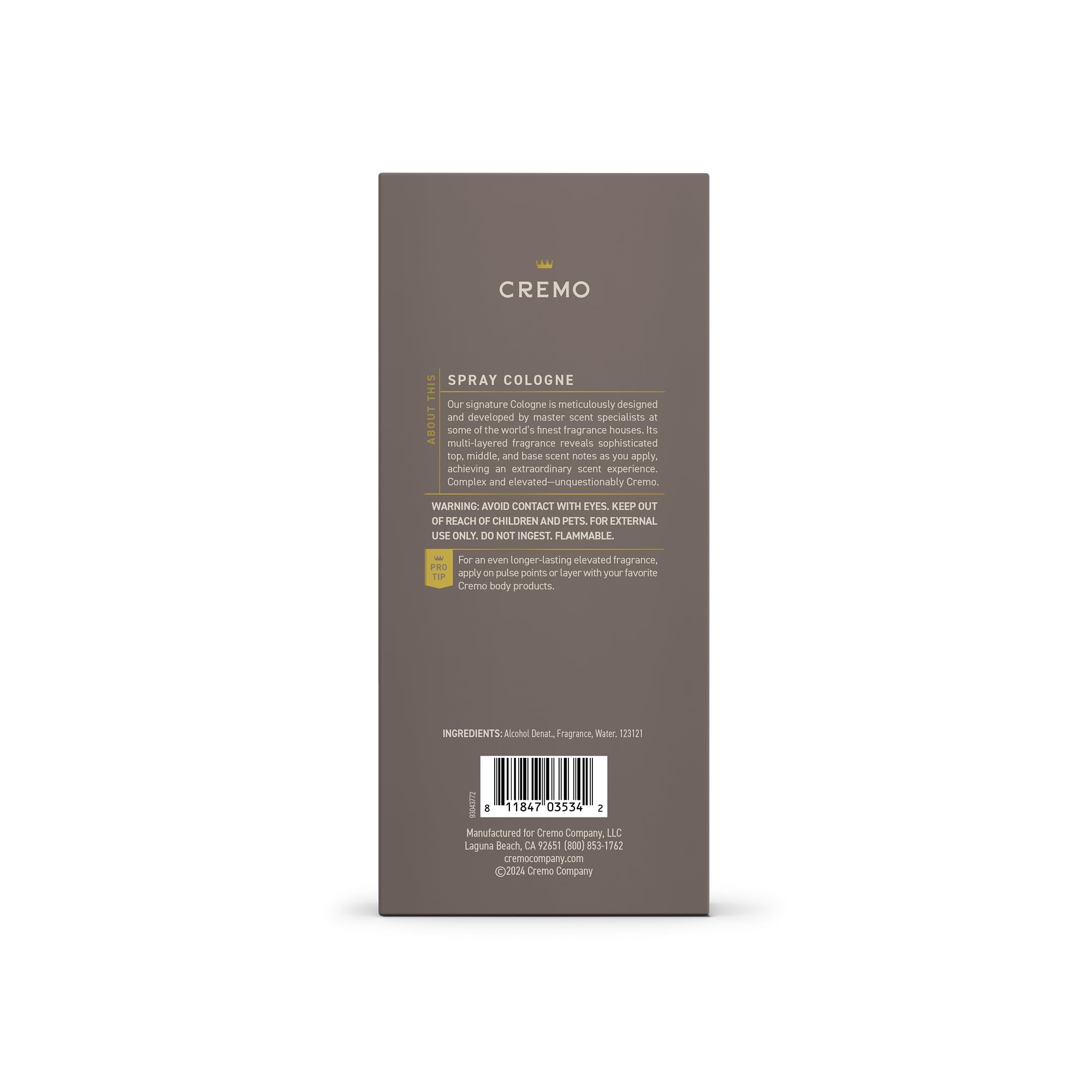 Cremo Cologne Homme - Eau de Cologne en Spray Épices et Vanille Noire pour Homme, Une Explosion d'Épices Vibrantes, de Bois Foncés et de Vanille Noire, Parfums Homme Signature Multi-Couches, 100 ml