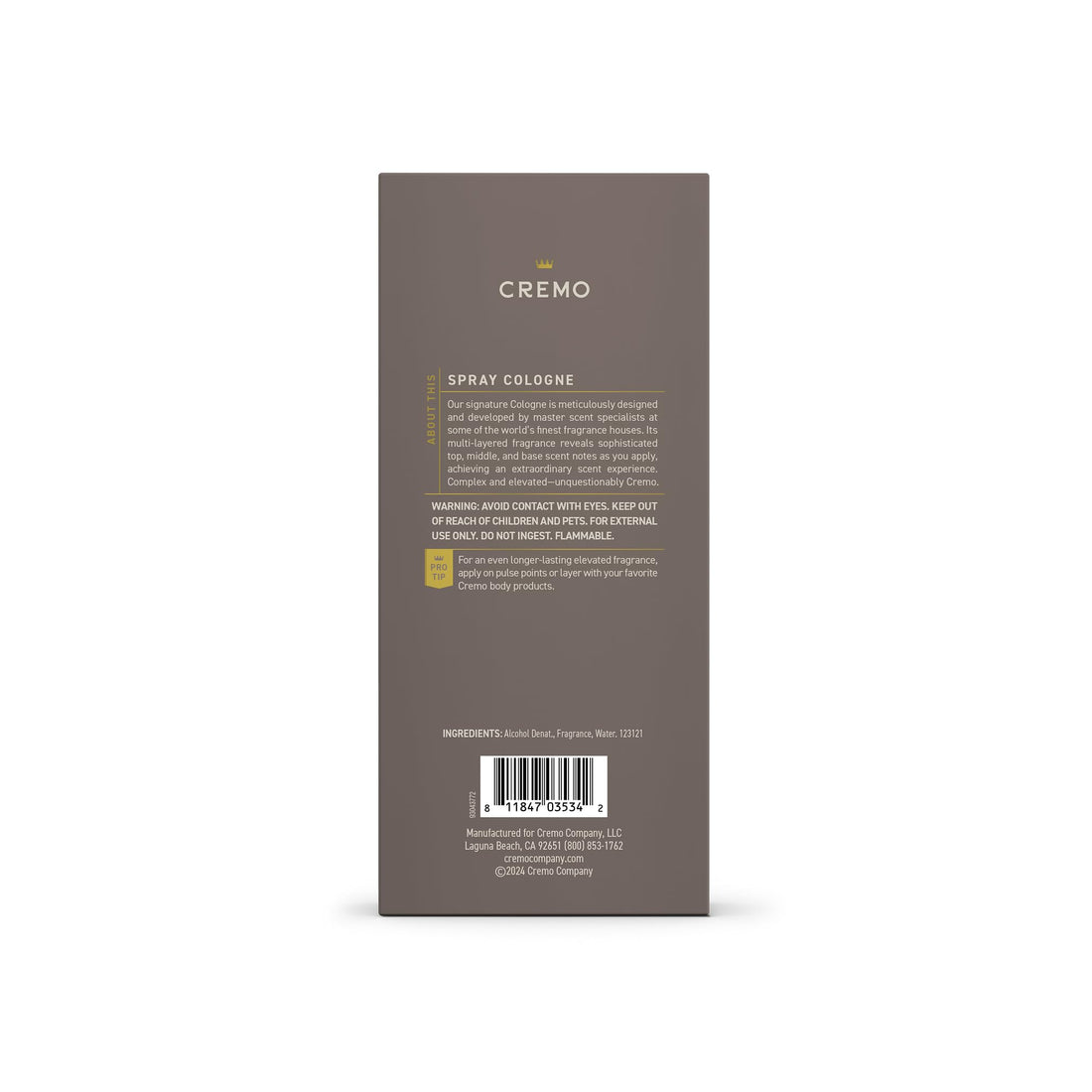 Cremo Cologne Homme - Eau de Cologne en Spray Épices et Vanille Noire pour Homme, Une Explosion d'Épices Vibrantes, de Bois Foncés et de Vanille Noire, Parfums Homme Signature Multi-Couches, 100 ml