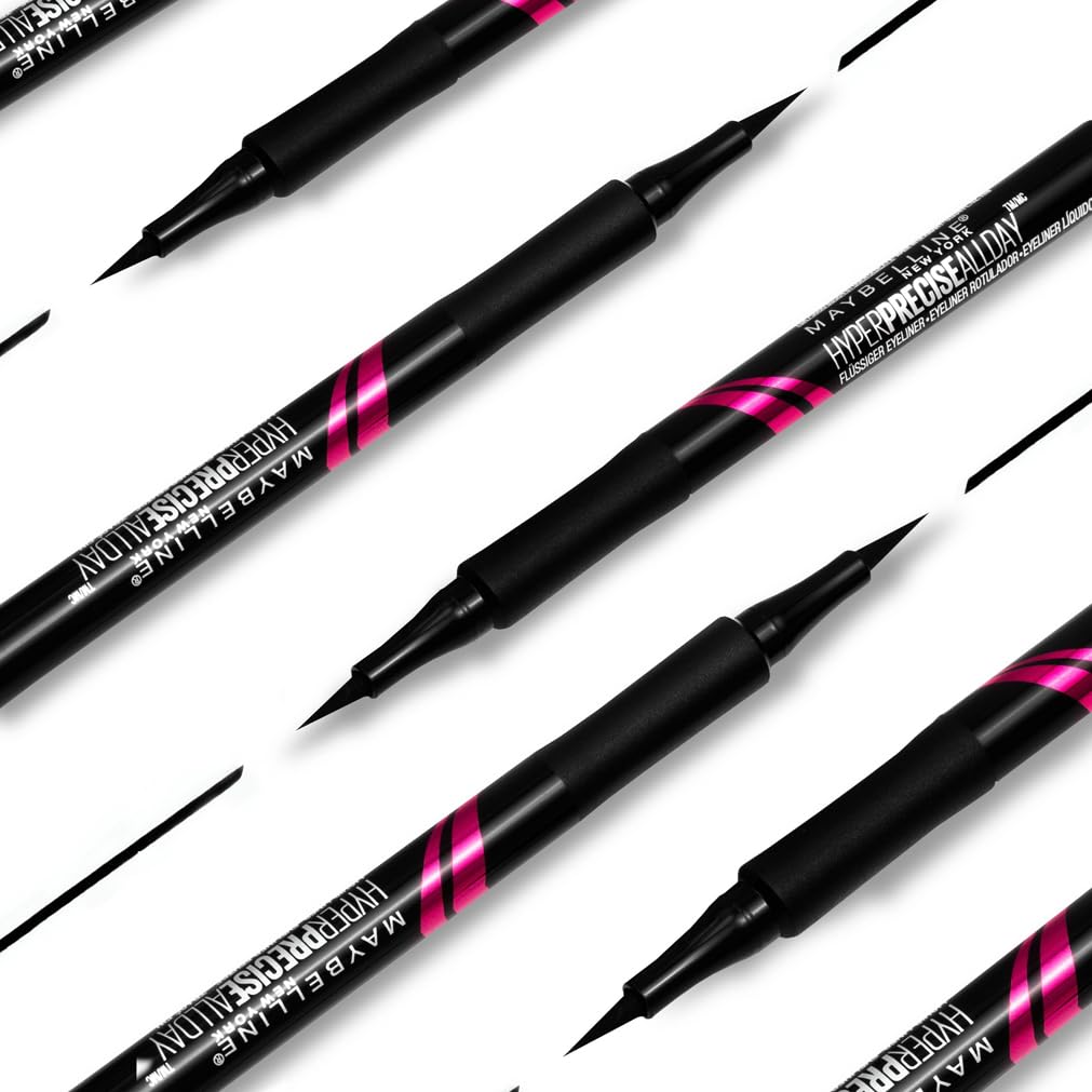 Maybelline Eye Liner, Hyper Precise Black Liquid Eye Liner, Ultra-Thin Defining Felt Tip Liner, Quick Drying Liquid Eyeliner, Ink Technology, Maybelline New York, Safe for Sensitive Eyes, Matte Black Halalzen