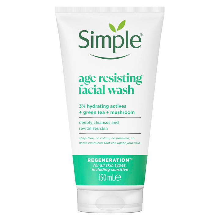 Simple Regeneration Age Resisting Facial Wash with green tea and prebiotic cleanser for revived and revitalised skin 150 ml Halalzen