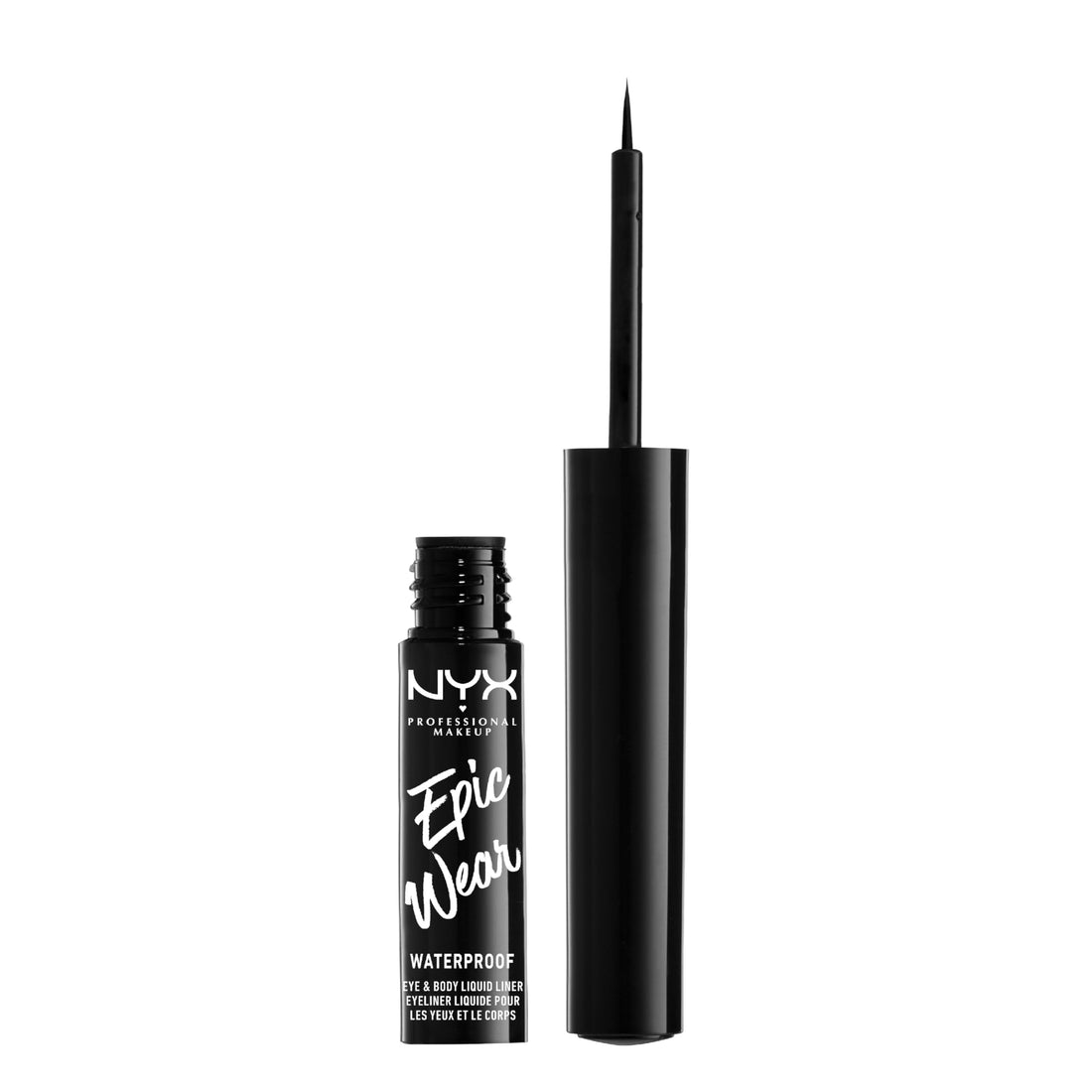 NYX Professional Makeup Eye Liner, Epic Ink Liner, Waterproof Liquid Eyeliner Pen, 1 Stroke Intense Pigment, Flexible Brush for Thin or Thick Lines, Shade Black Halalzen
