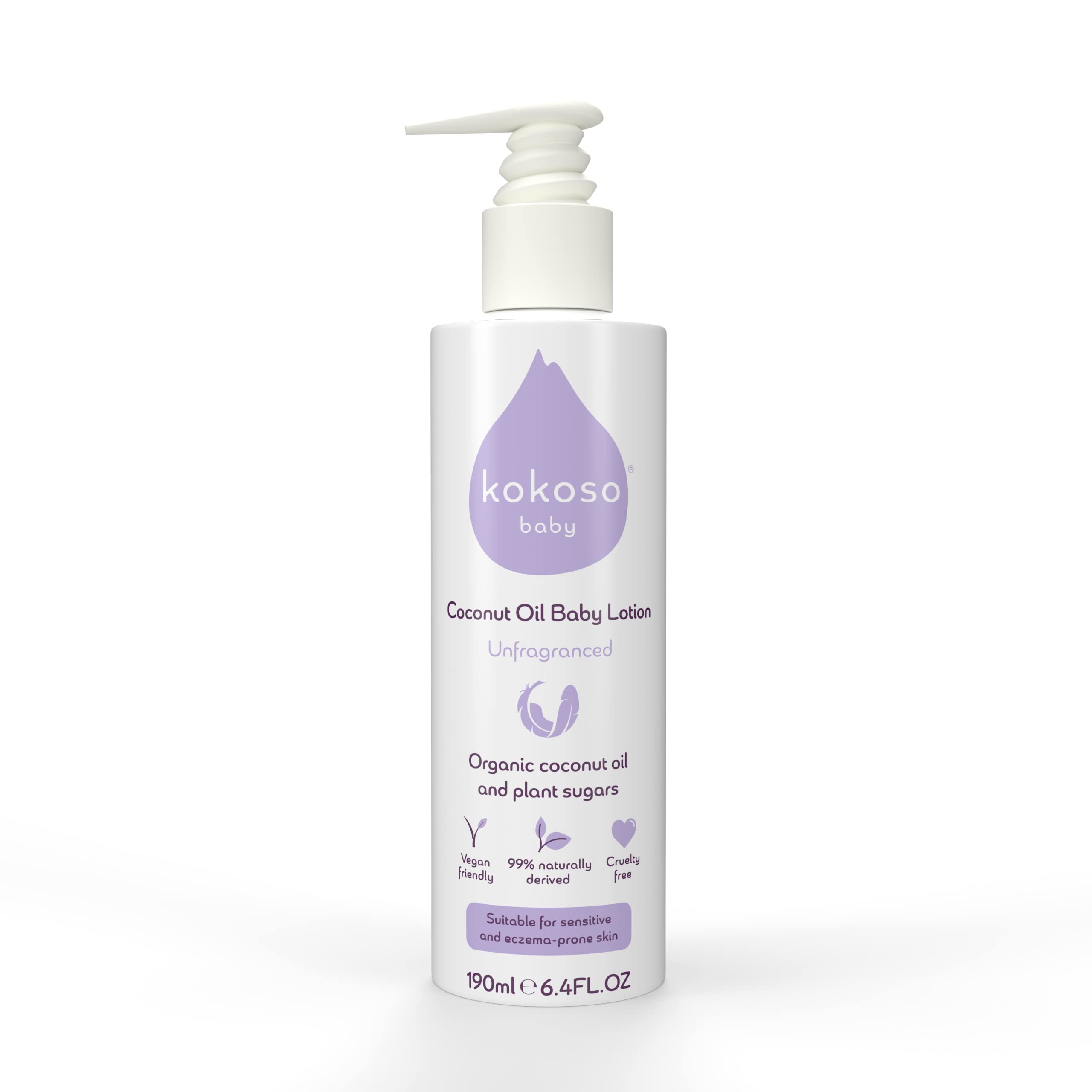 Kokoso Baby - Coconut Oil Baby Lotion, Unfragranced - Organic Coconut Oil & Sweet Almond Oil - Moisturises & Nourishes - Suitable for Dry, Sensitive & Eczema Prone Skin - 190ml Halalzen