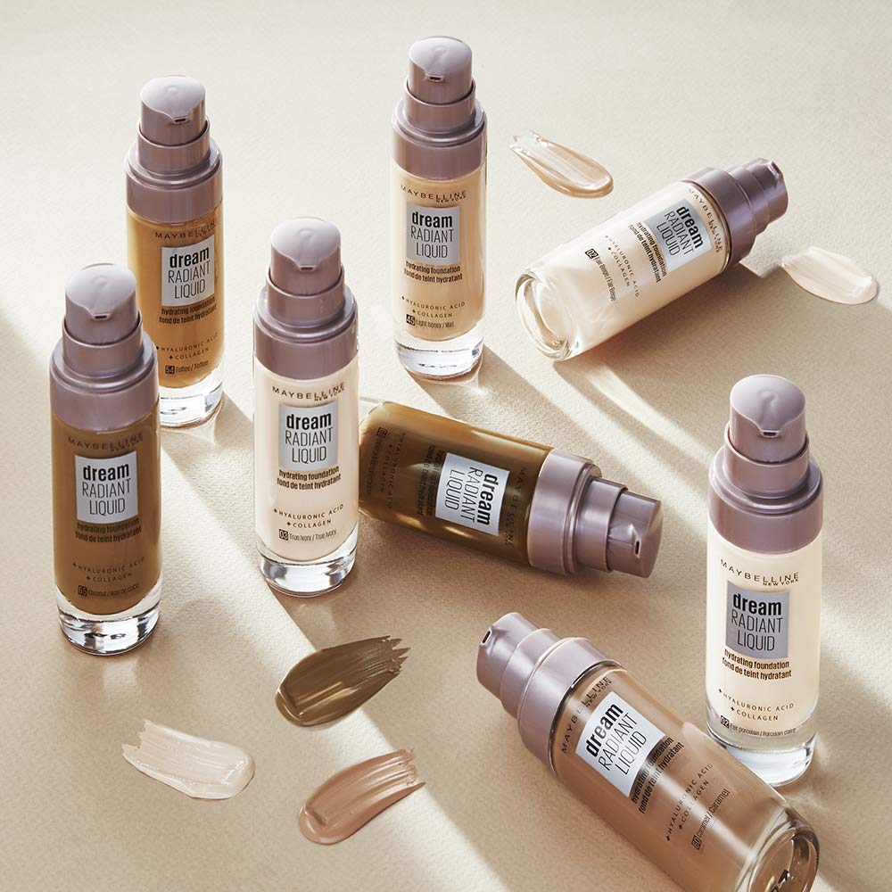 Maybelline Foundation, Dream Radiant Liquid Hydrating Foundation with Hyaluronic Acid and Collagen - Lightweight, Medium Coverage Up to 12 Hour Hydration, 30 Sand Halalzen