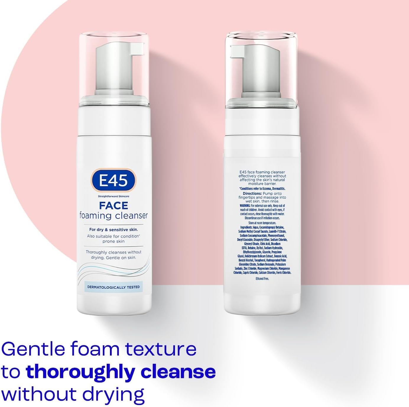 E45 Foaming Face Wash - Daily Cleanser for Dry & Sensitive Skin - Gentle Makeup Remover - Softens Skin & Controls Oil - Skincare for Women & Men, 150ml