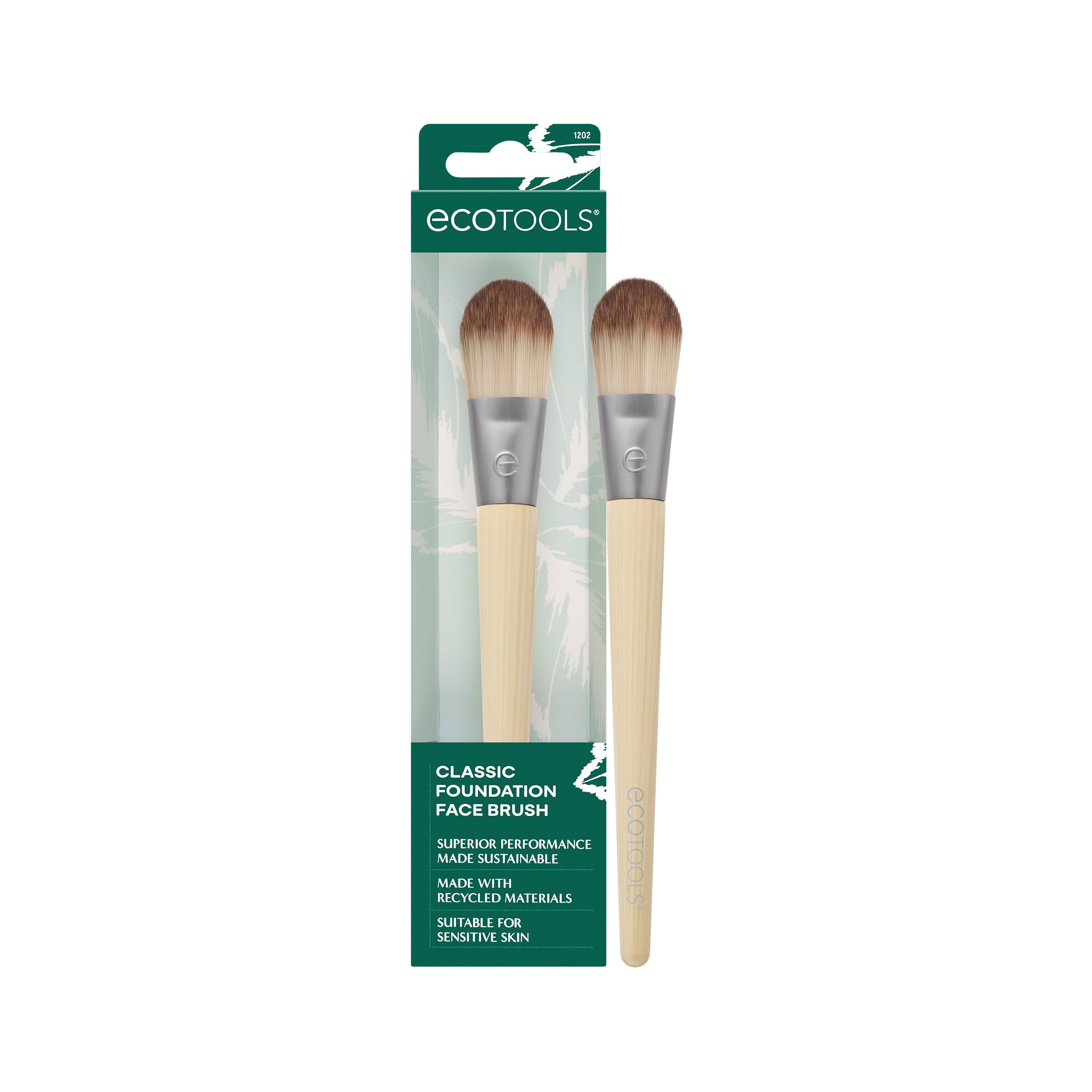 EcoTools Classic Foundation Face Brush, For Liquid, & Cream Foundation, Flat Foundation Brush For Natural Makeup, Buildable Coverage, Synthetic Bristles, Vegan & Cruelty- Free Halalzen