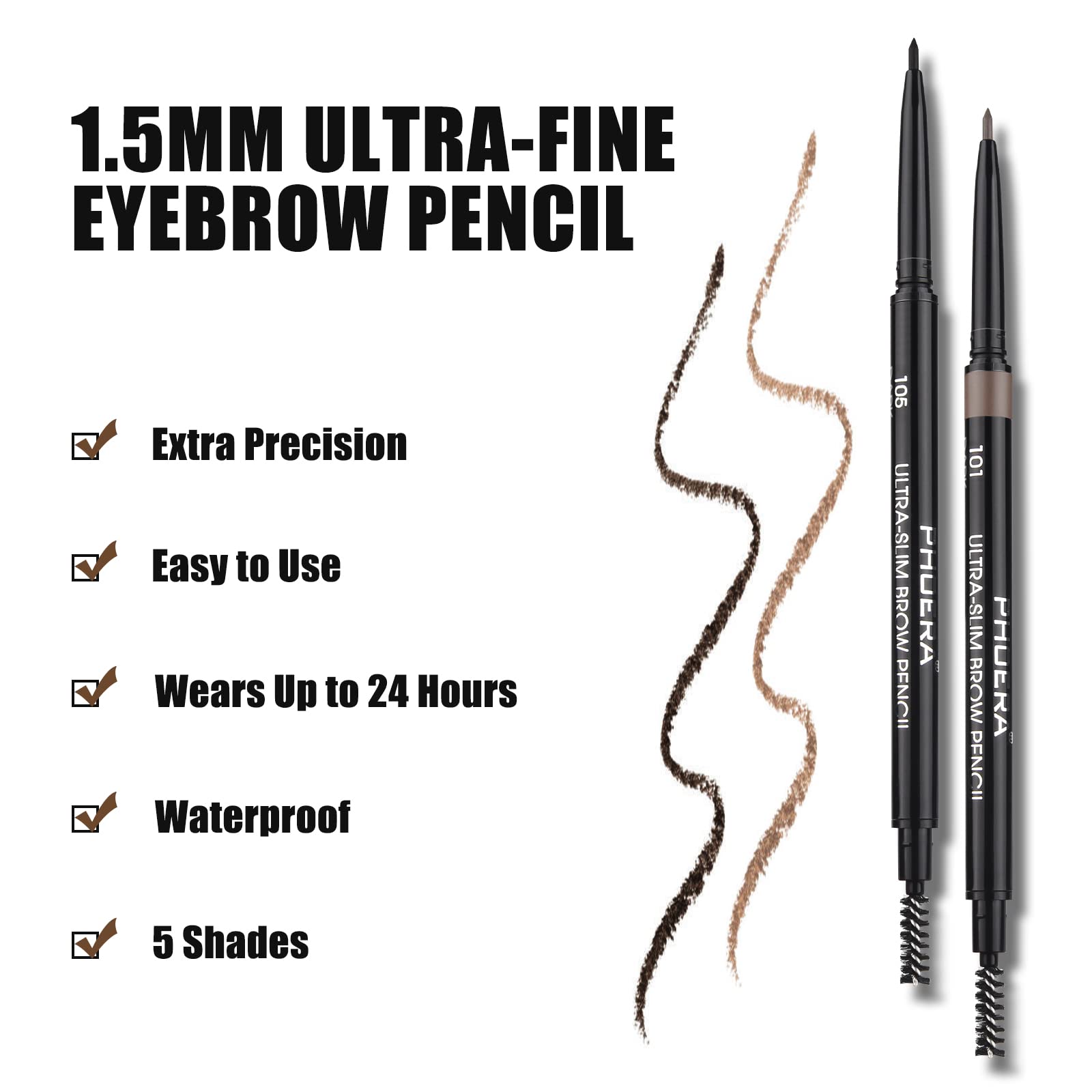 Eyebrow Pencil Natural Look,Black Eyebrow Pencil Easy To Use,Brow Pencil Long-Lasting,Waterproof Precise Application,Vegan & Cruelty-Free 0.08g (103#Dark Brown)