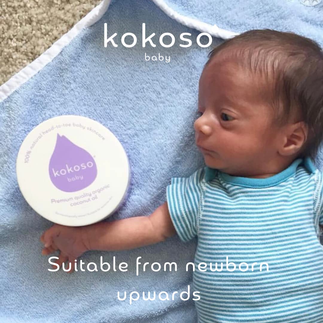 Kokoso Baby Organic Coconut Oil - Moisturising 100% Natural Baby Oil for Baby Massage, Dry, Sensitive and Normal Baby Skin - 200ml Halalzen