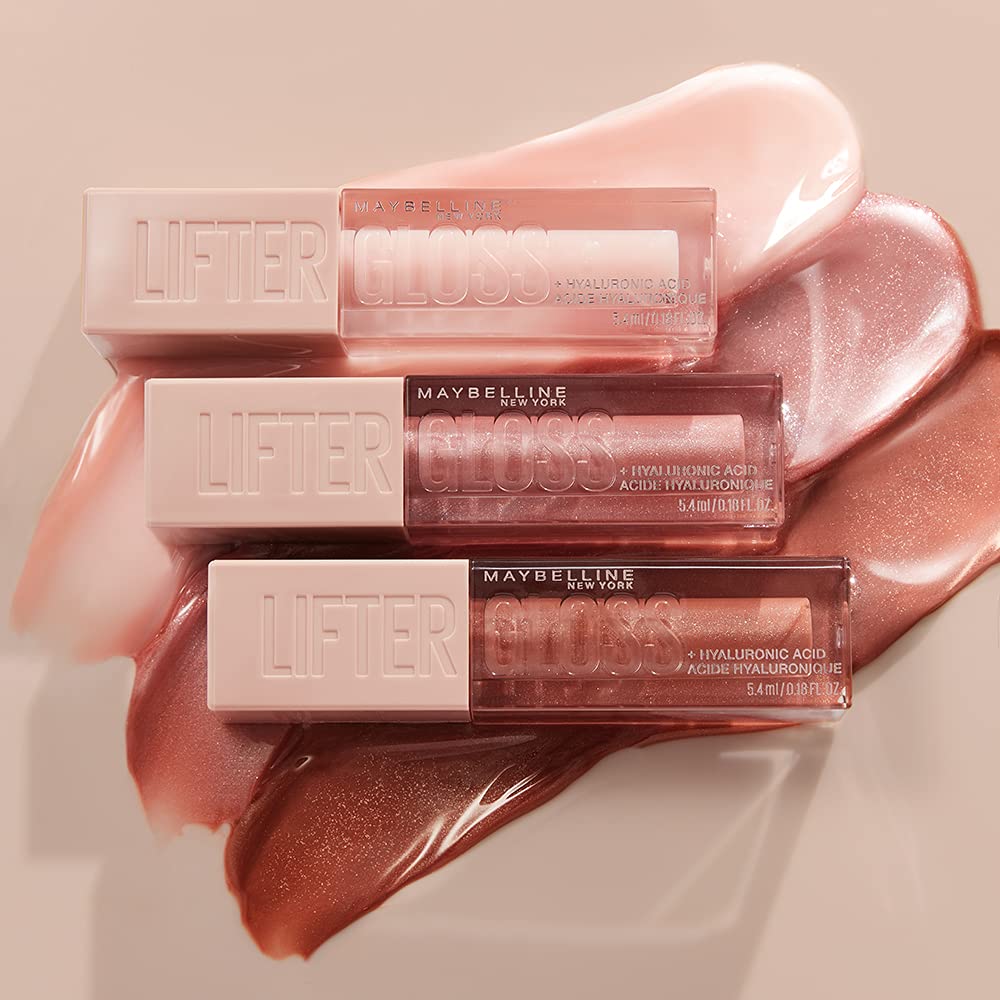Maybelline Lifter Gloss, Hydrating Lip Gloss with Hyaluronic Acid, 002 Ice (Light Pink), Creates Fuller-Looking, Shiny, Moisturised and Plumped Lips. Non-sticky Halalzen
