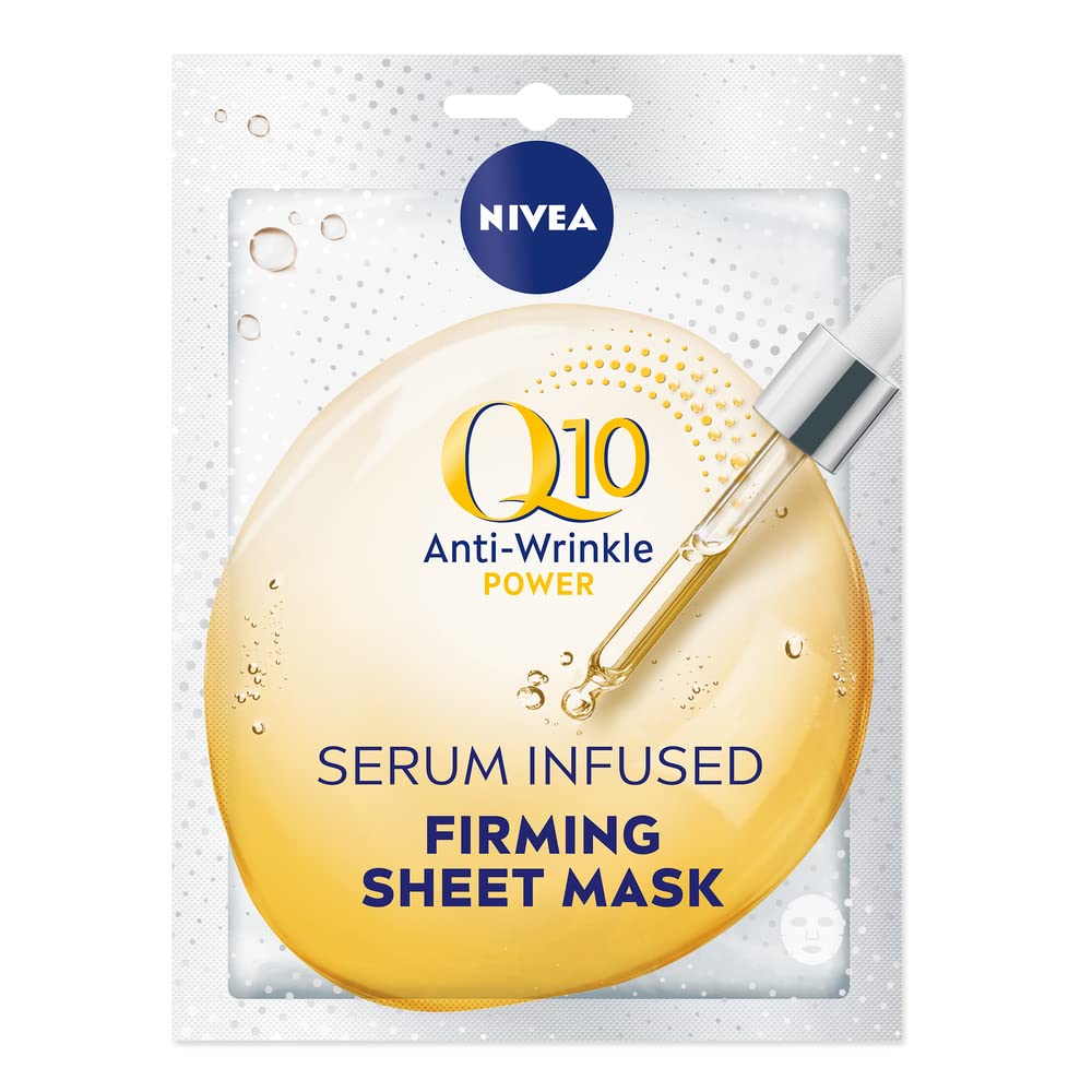 NIVEA Q10 + C Power Anti-Wrinkle + Energy Sheet Mask (1 Piece), Anti Ageing Moisturiser Mask with Vitamin C, Face Mask with Coenzyme Q10, Anti Wrinkle Cream Mask