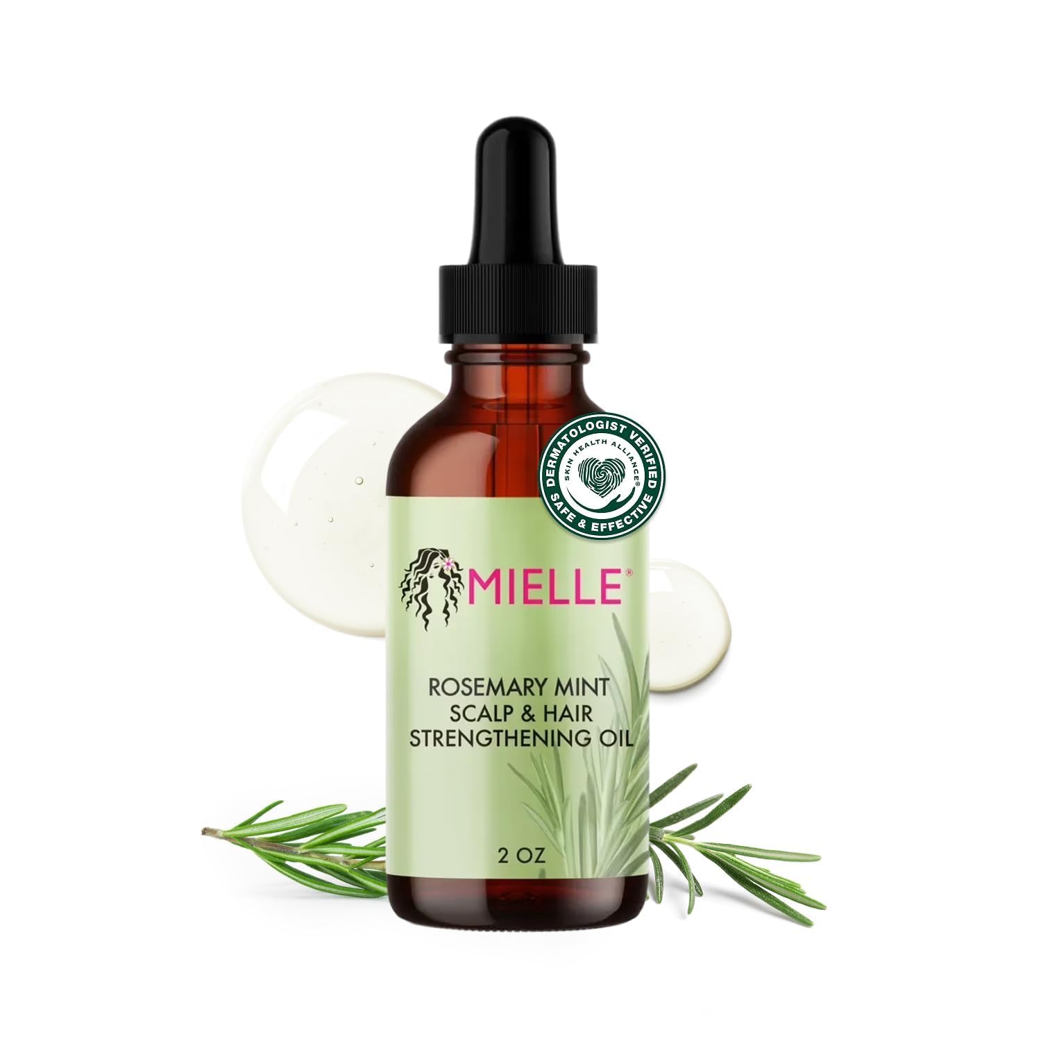 Huile capillaire Mielle Organics Romarin & Menthe - Huile fortifiante à la biotine pour cheveux abîmés et crépus - Traitement pointes fourchues et cuir chevelu sec pour des mèches plus longues et plus saines, 59 ml