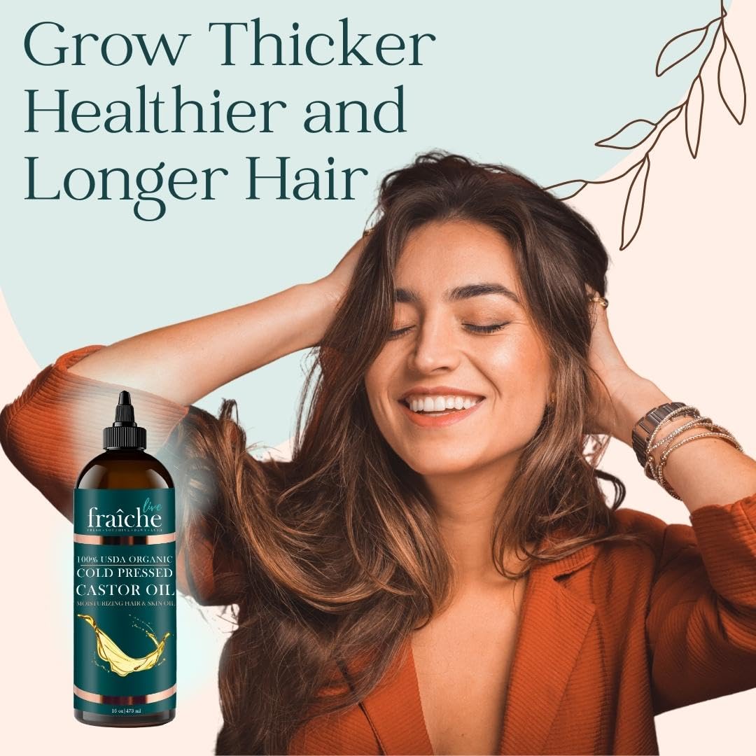 Live Fraiche Organic Castor Oil Lash Serum for Hair Growth, Eyebrow Eyelash Growth Serum, 100% Pure Cold Pressed Hexane Free (2oz Glass Bottle + FILLED Mascara Tube) Halalzen