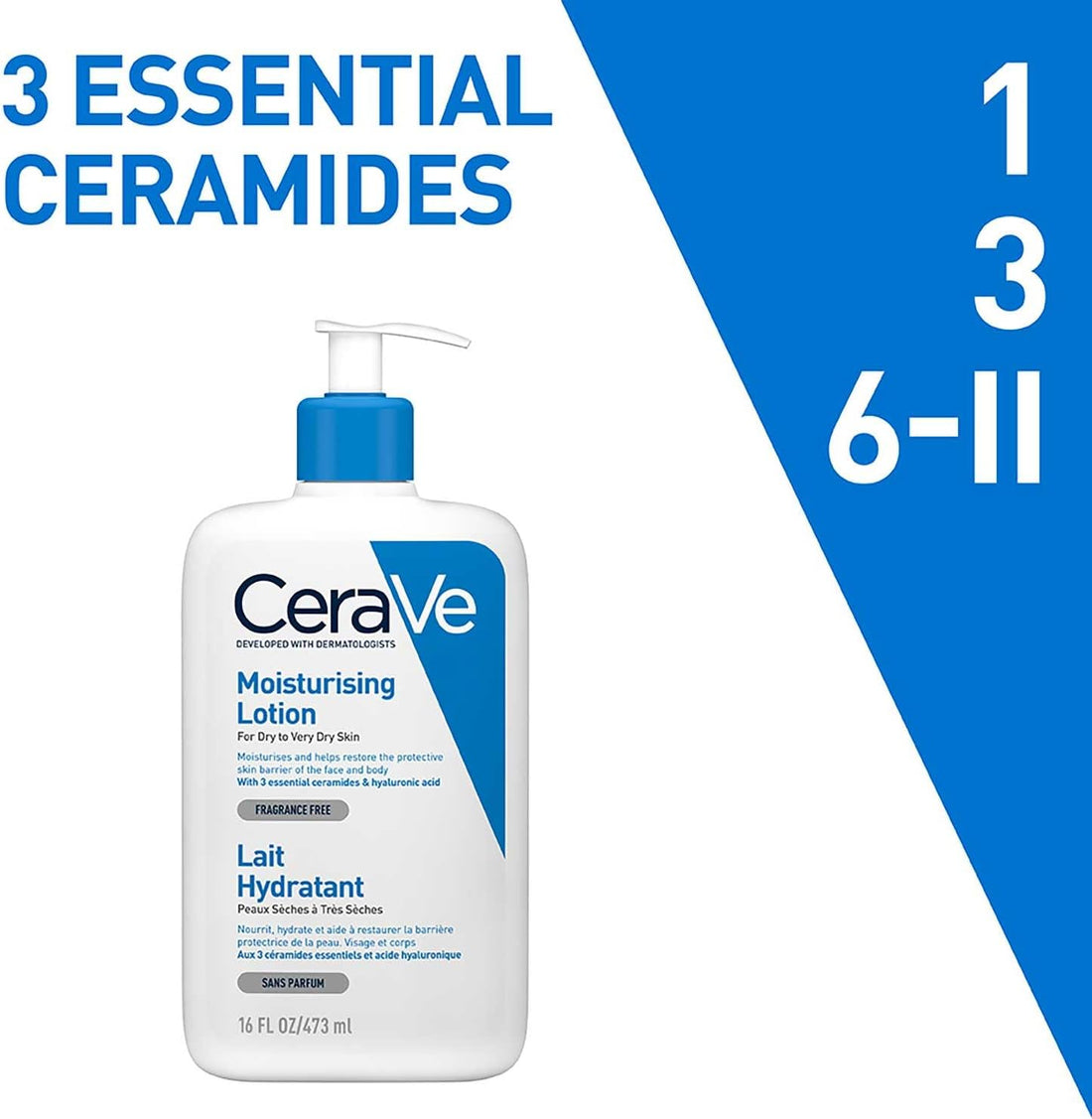 CeraVe Moisturising Lotion, for normal to very dry skin, Enriched with 3 Essential Ceramides, Hyaluronic Acid and MVe technology, CeraVe face moisturiser, Daily Hydrating Moisturiser, 473ml
