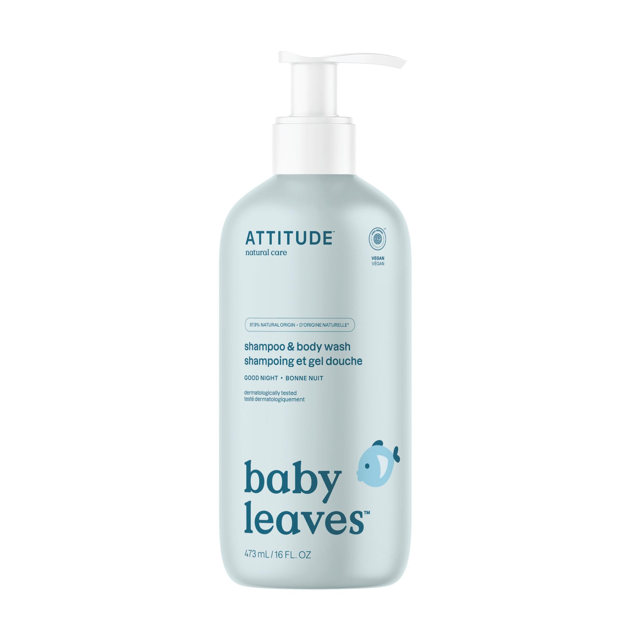 ATTITUDE 2in1 Hair Shampoo and Body Wash for Baby, Plant and Mineral-Based Gentle Formula, EWG Verified, Vegan Baby Products, Pear Nectar, 473 mL