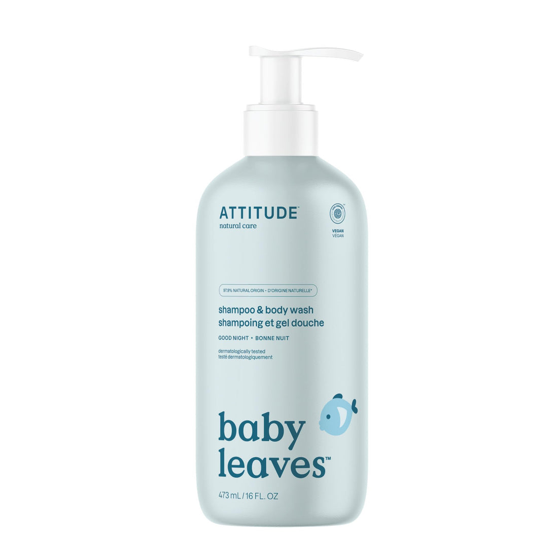 ATTITUDE 2in1 Hair Shampoo and Body Wash for Baby, Plant and Mineral-Based Gentle Formula, EWG Verified, Vegan Baby Products, Pear Nectar, 473 mL