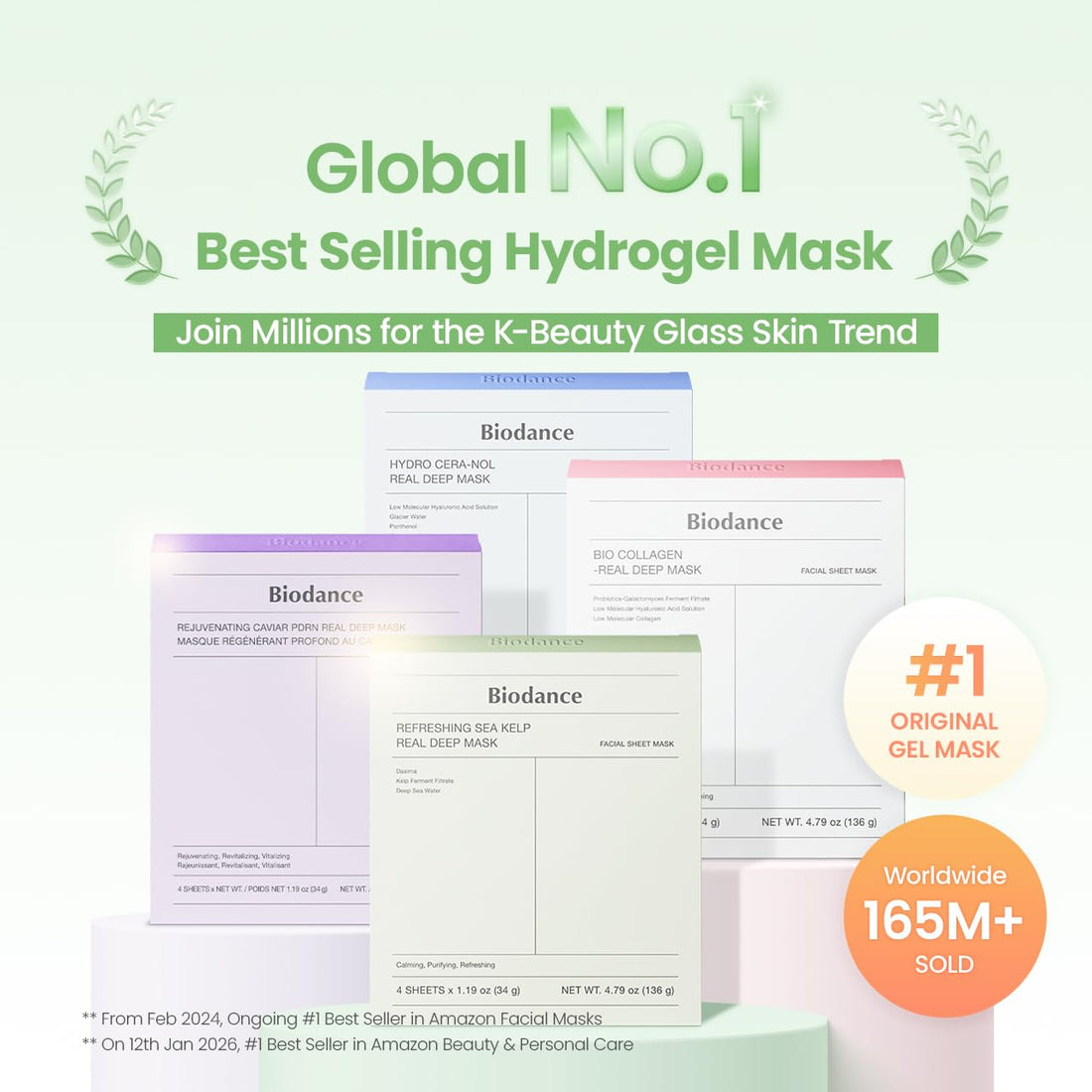 BIODANCE Caviar PDRN Real Deep Hydrogel Mask 4 Pcs | Hydrogel Overiight Mask | Skin Firming, Radiance, Enhancing Skin Recovery | Korean Face Mask for Glass Skin | Korean Skincare