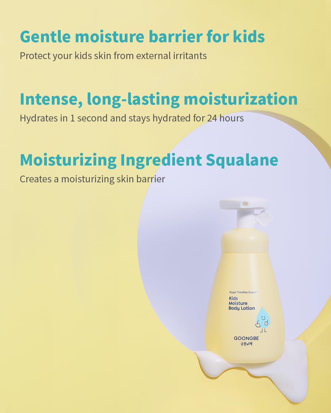 GOONGBE Kids Moisture Body Lotion – 24hr Hydrating Daily Moisturizer for Dry Sensitive Skin – Triple Lipid Complex (Ceramide, Squalane, Cica) – Fast-Absorb Non-Sticky, Allergen-Free 8.45oz
