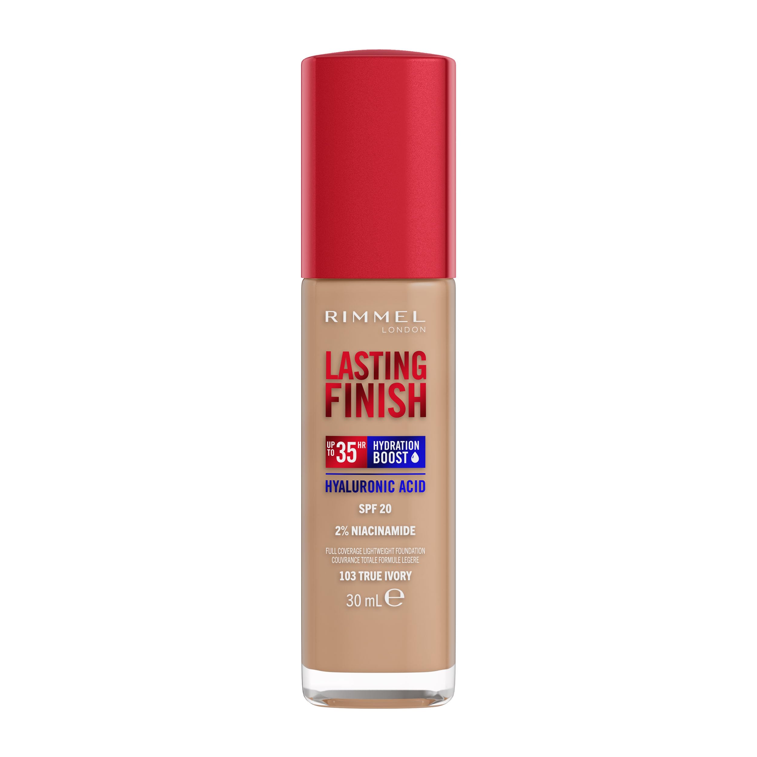 Rimmel Lasting Finish 35Hr Foundation 200 Soft Beige, Full Coverage, Hydrating, SPF20, Hyaluronic Acid, Vitamin E, 2% Niacinamide, All Day Wear, Vegan, Cruelty Free Halalzen
