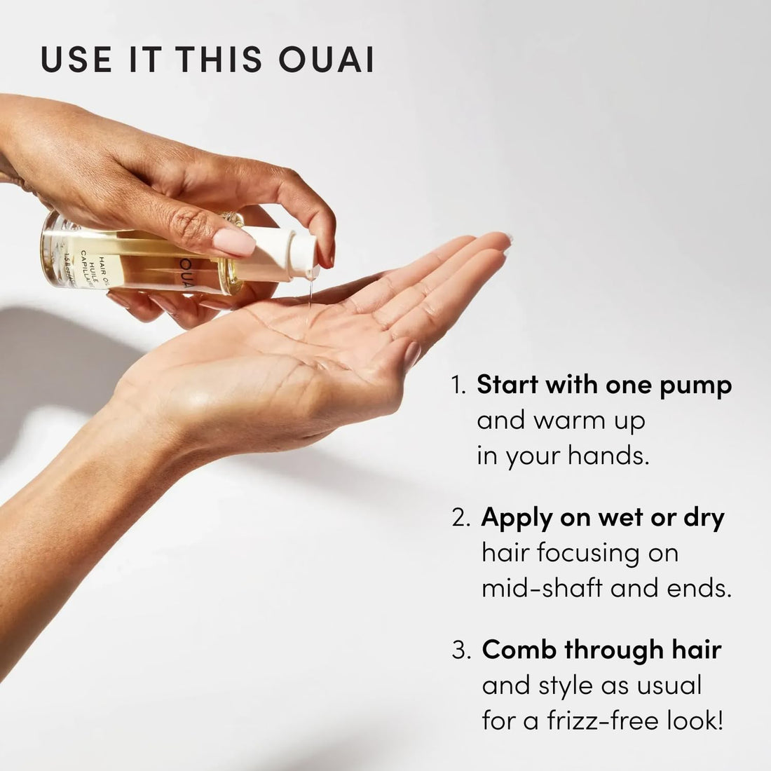 OUAI Hair Oil - Hair Heat Protectant Oil for Frizz Control - Adds Hair Shine and Smooths Split Ends - Color Safe Formula - Paraben, Phthalate and Sulfate Free - 45ml