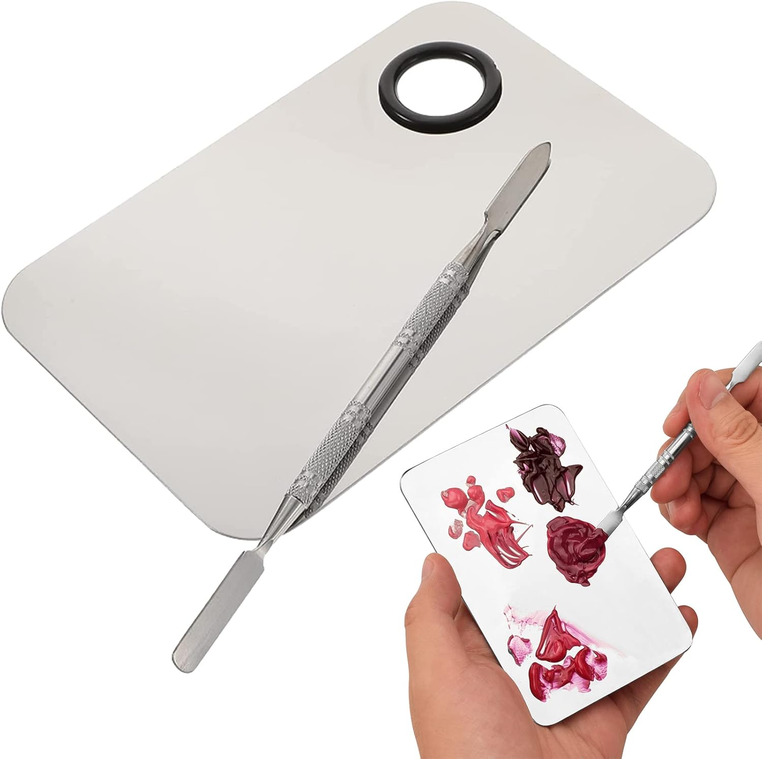 1pcs Makeup Mixing Palette,Makeup Spatula&Makeup Palette,Foundation Mixing Palette,Professional Cosmetic Makeup Palette with Stainless Steel Spatula Tool for Mixing Foundation Nail Art Makeup Tools Halalzen