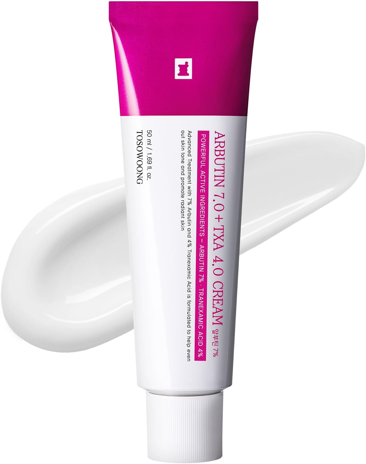 TOSOWOONG Arbutin 7% + Tranexamic Acid 4% Cream, 70,000ppm Arbutin, 40,000ppm TXA, Niacinamide, Glutathione, Dark Spots, Freckle, Blemishes, Pigmentation, Korean Skin Care, 50ml, 1.69 fl.oz.