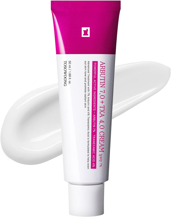 TOSOWOONG Arbutin 7% + Tranexamic Acid 4% Cream, 70,000ppm Arbutin, 40,000ppm TXA, Niacinamide, Glutathione, Dark Spots, Freckle, Blemishes, Pigmentation, Korean Skin Care, 50ml, 1.69 fl.oz. Halalzen