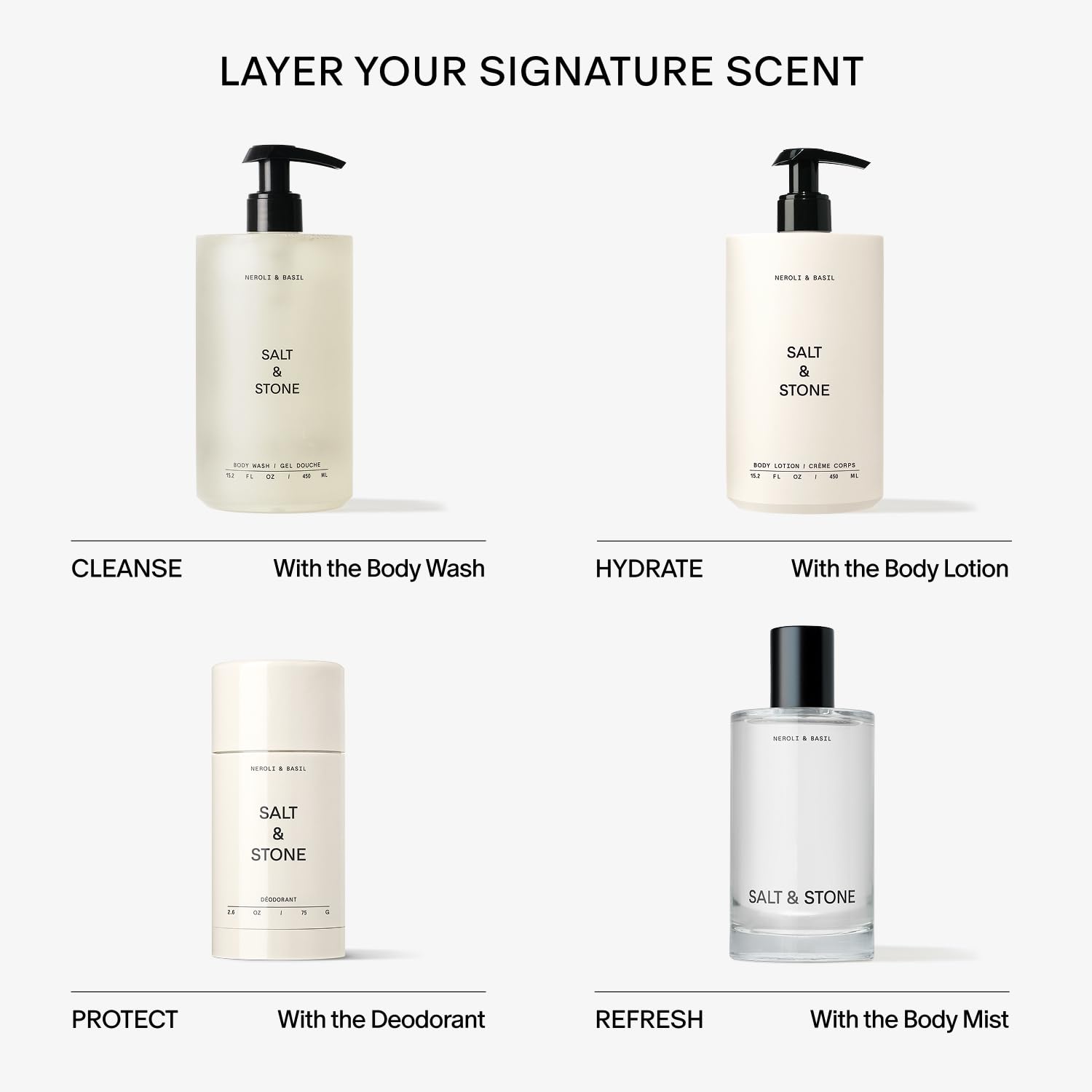 Salt & Stone Body Wash with Antioxidants for Deep Moisture | For Women & Men, Sulfate, Paraben, & Dye Free, Leaving Skin Soft and Hydrated | Bergamot & Hinoki 15.2 fl oz