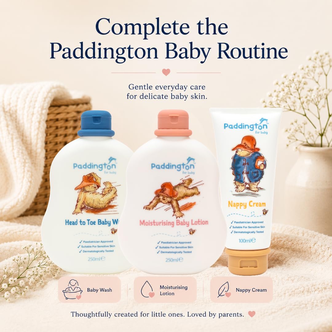 Paddington Bear Moisturising Baby Lotion 250ml – Gentle Baby Moisturiser for Newborns & Sensitive Skin – Paediatrician Approved, Dermatologically Tested, 97% Naturally Derived Ingredients Halalzen