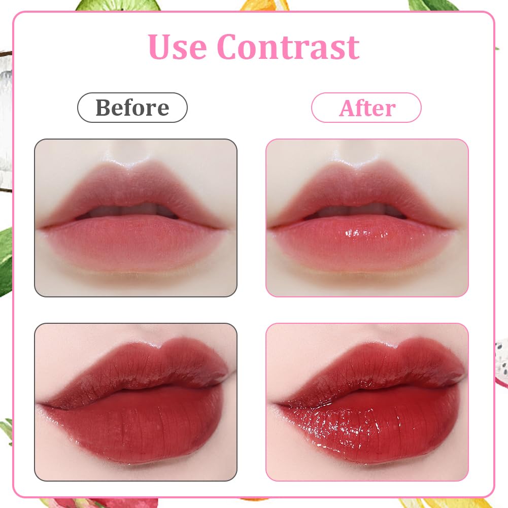 AOOWU 6 Pcs Hydrating Lip Oil Set, Fruit-Flavored Plumping Lip Oil, Long Lasting Lip Glow Balm Lip Care, Transparent Moisturizing No-Sticky Lip Gloss(Peaches,Orange,Avocado,Strawberry,Grape,Cherry)8ML