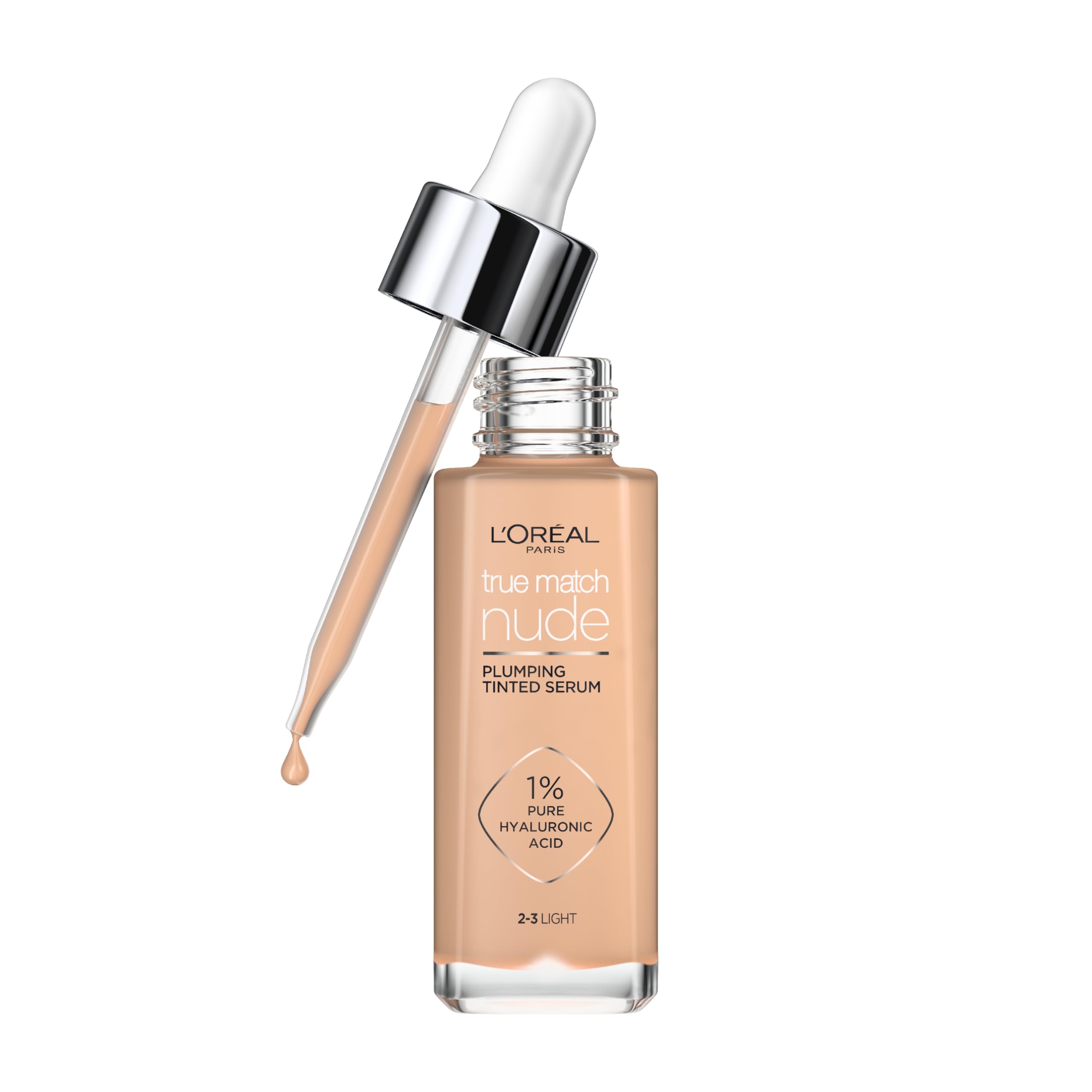 L'Oréal Paris Nude Tinted Serum for Face, Plumping and Hydrating Face Makeup, 1 Percent Pure Hyaluronic Acid, Nude Foundation to Cover, Replumps and Hydrates Skin in One Hour, Shade 4-5 Medium Halalzen