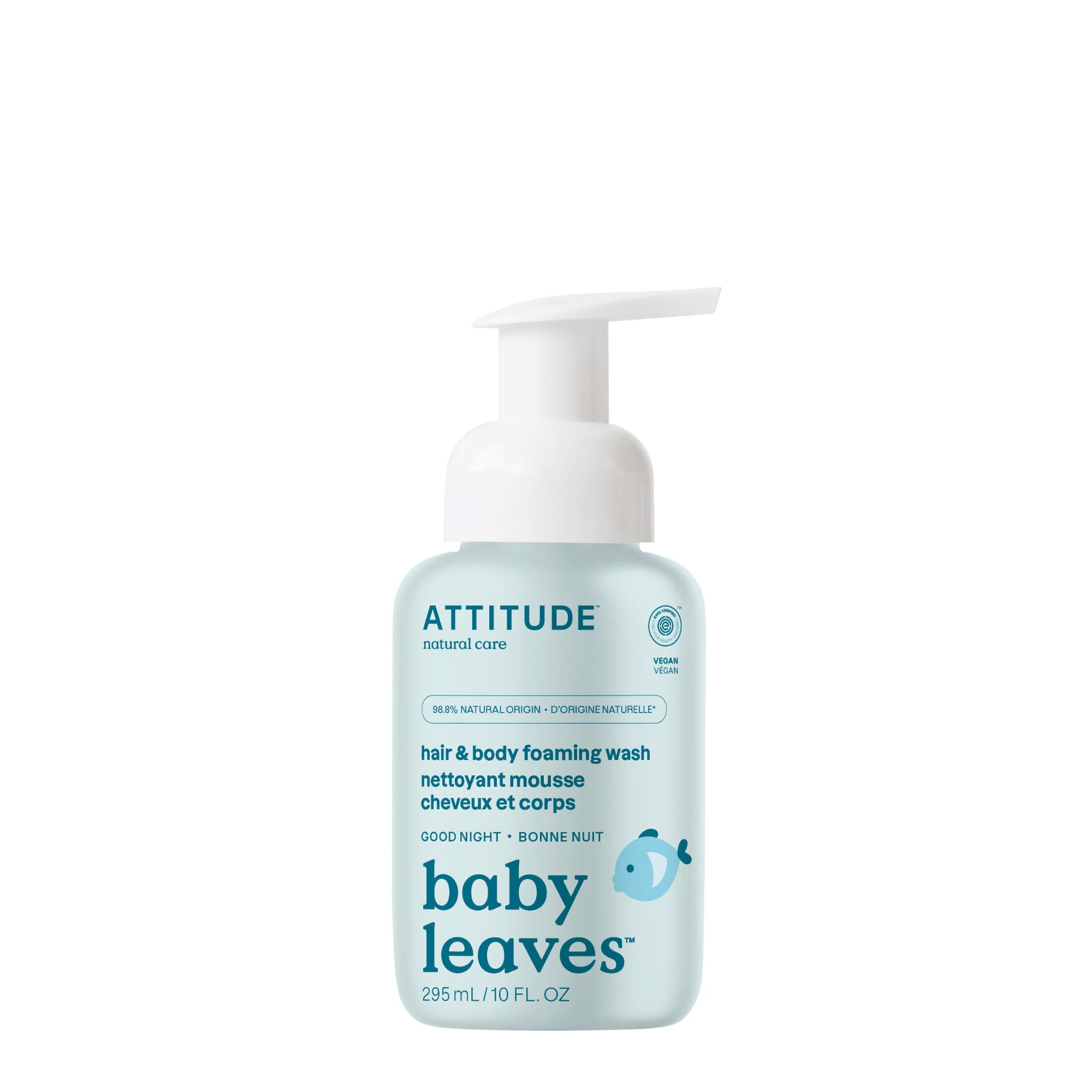 ATTITUDE 2-in-1 Hair and Body Foaming Baby Wash, EWG Verified Shampoo Soap, Dermatologically Tested, Made with Naturally Derived Ingredients, Vegan, Unscented, 295 mL