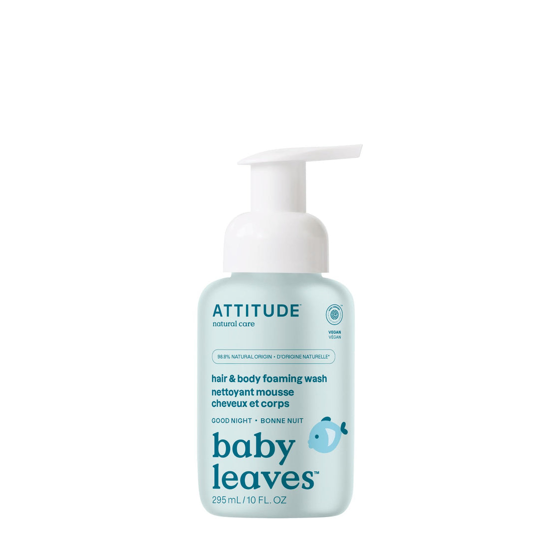 ATTITUDE 2-in-1 Hair and Body Foaming Baby Wash, EWG Verified Shampoo Soap, Dermatologically Tested, Made with Naturally Derived Ingredients, Vegan, Unscented, 295 mL