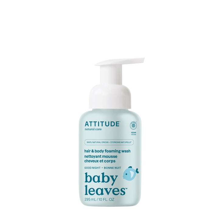 ATTITUDE 2-in-1 Hair and Body Foaming Baby Wash, EWG Verified Shampoo Soap, Dermatologically Tested, Made with Naturally Derived Ingredients, Vegan, Unscented, 295 mL
