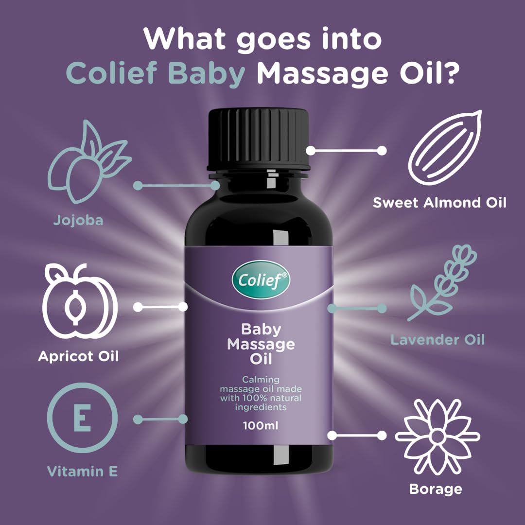 Colief Baby Massage Oil | Soothing Oil For Infants | Made With 100% Natural Ingredients Including Sweet Almond Oil, Lavender Oil, Jojoba & Vitamin E | Suitable From Birth 100ml Halalzen
