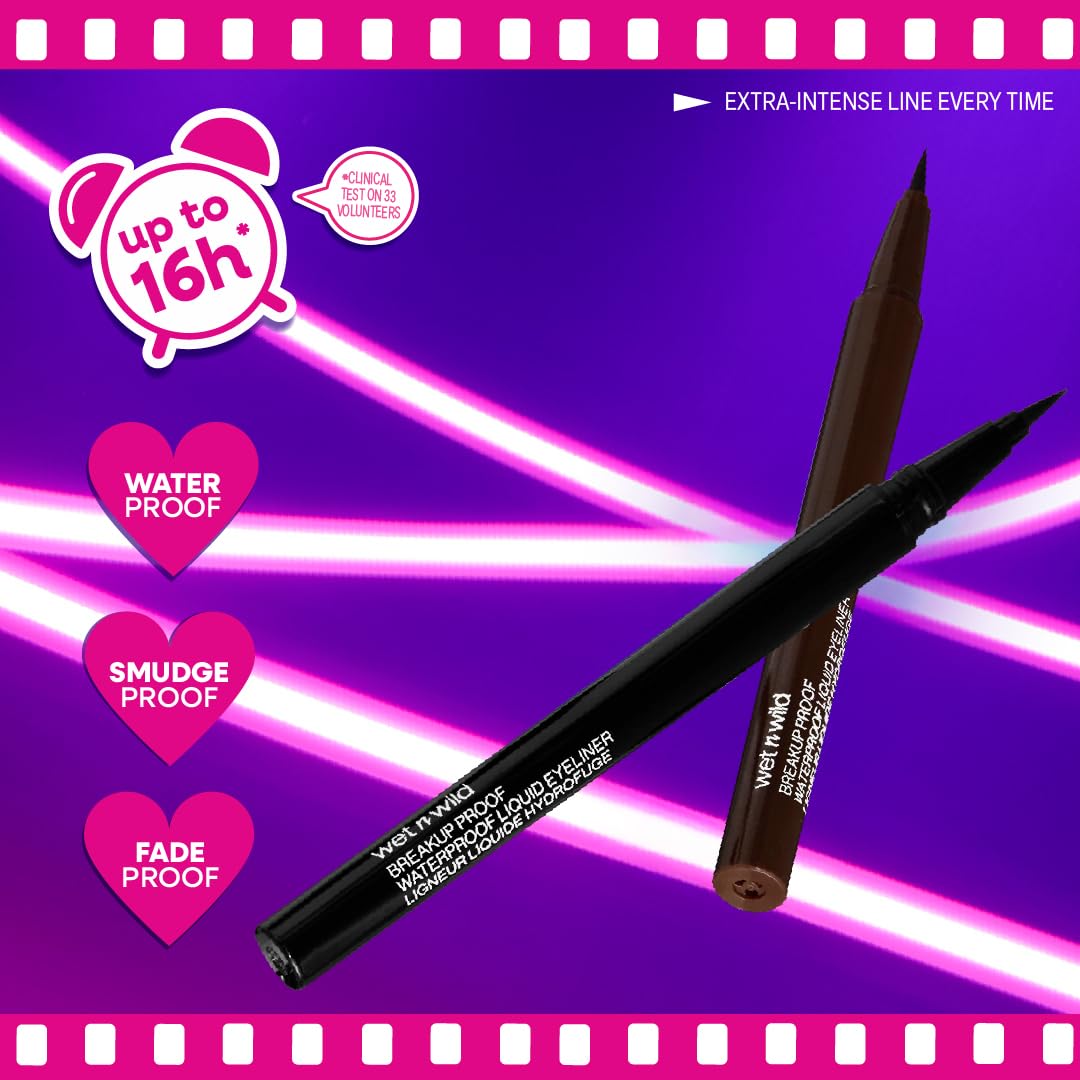 wet n wild Mega Last Breakup Proof Liquid Eyeliner - Ultra-Fine Brush, Waterproof, 16-Hour Long-Lasting Wear- Cruelty-Free & Vegan - Black