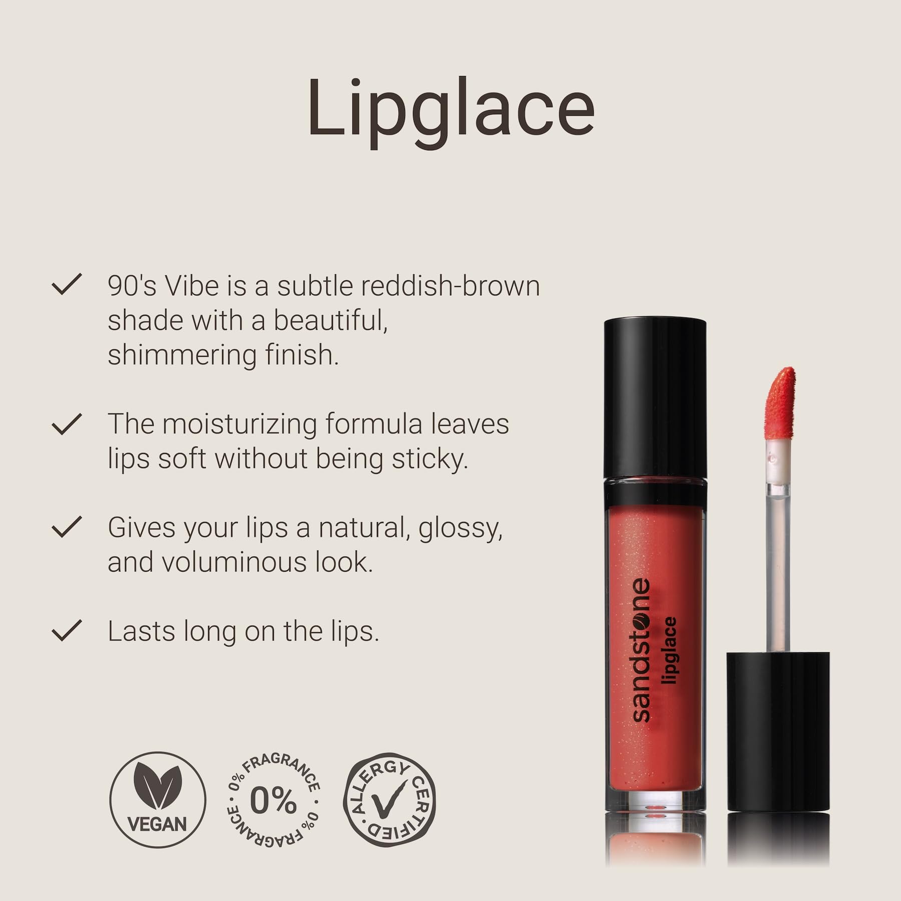 Sandstone Scandinavia Lipglace – Non-Sticky & Moisturizing Lip Gloss – Hypoallergenic, Vegan, Fragrance-Free & Allergy Certified (Pinky Promise) Halalzen